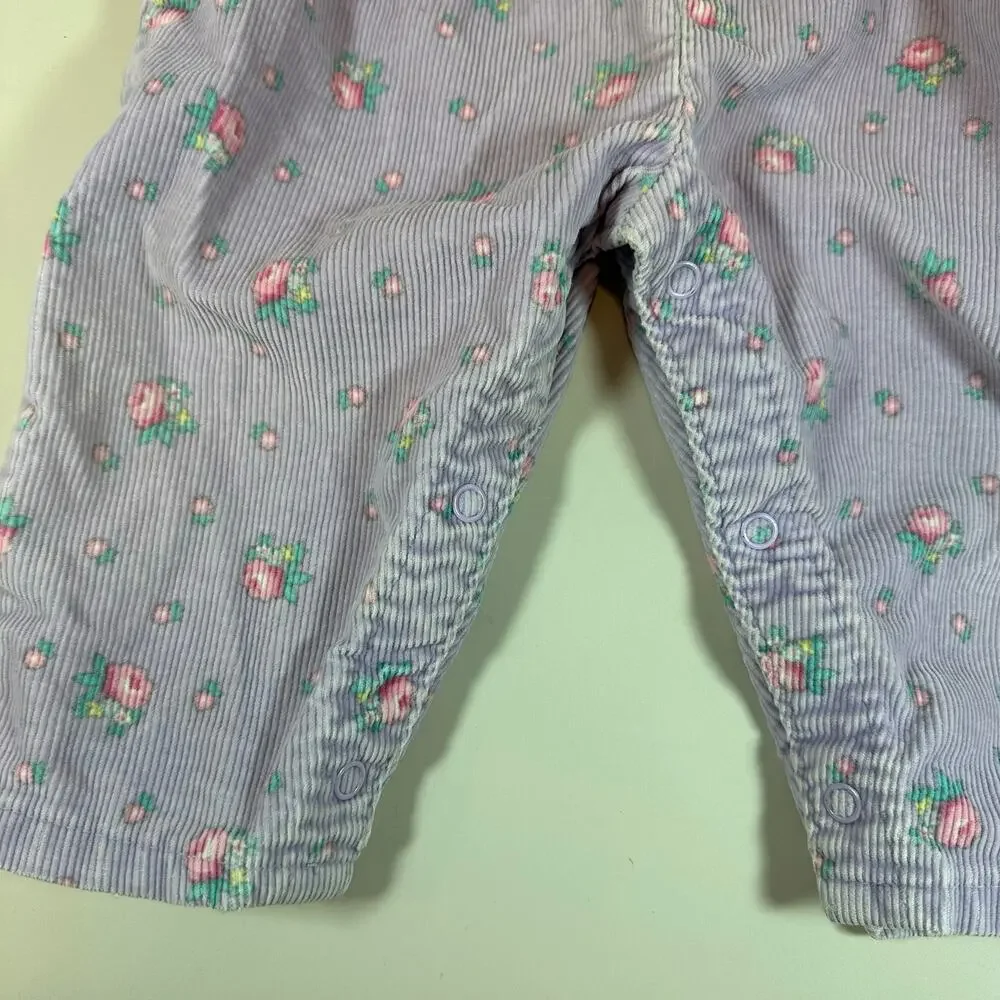 Vintage OshKosh RARE BOW BACK Purple Floral Corduroy Overalls 12 Months 80s